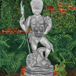 Watercolor of the statue Neptune at Brookgreen Gardens