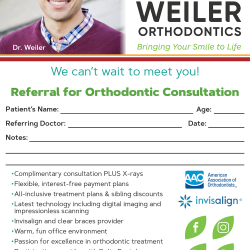 Weiler Orthodontic Tear Off Referral Sheets - front